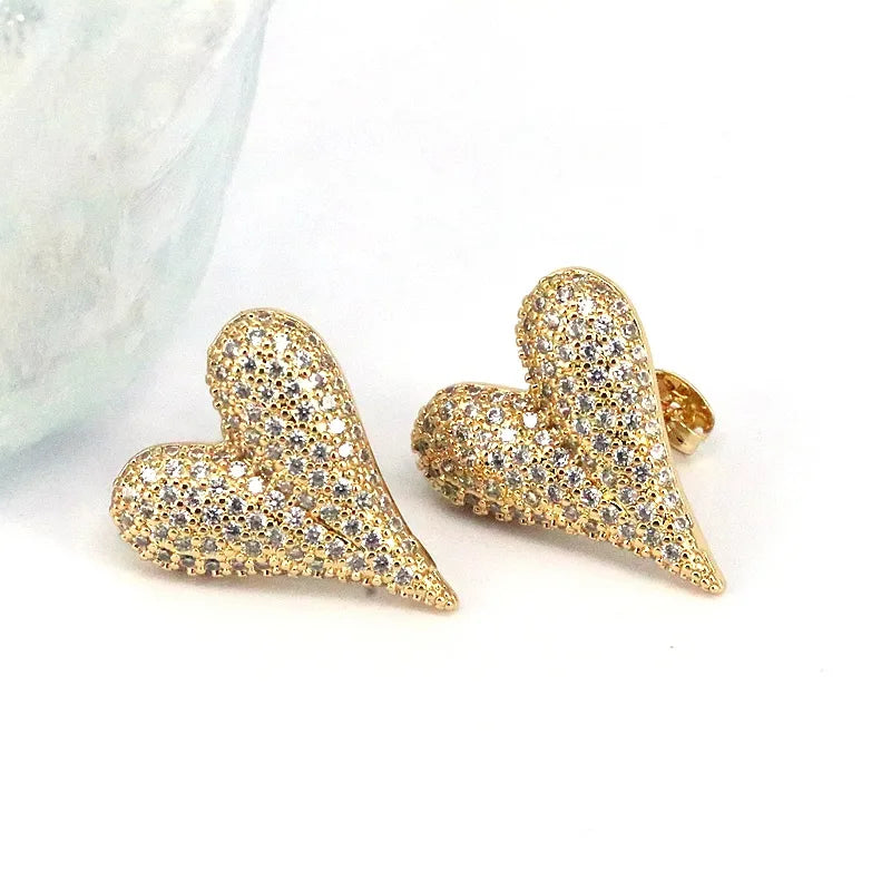 Aretes Corazón Cobre Circón Chapado En Oro