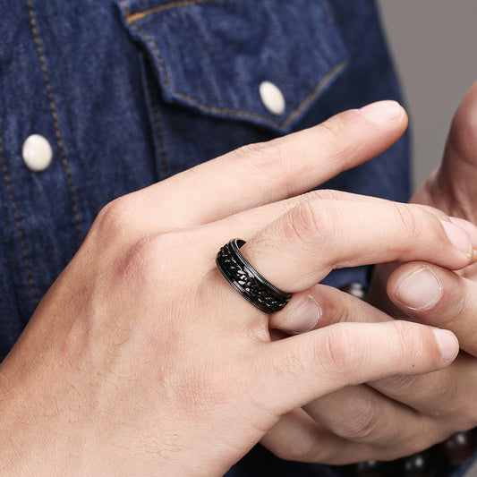 Anillo Cadena  Negro Acero Titanio