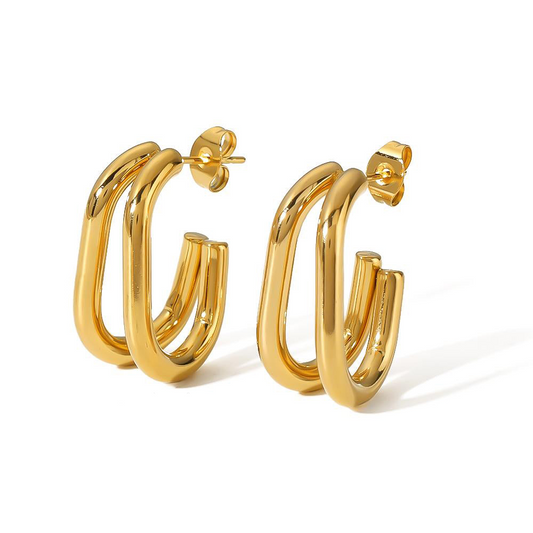 Aretes Doble Dorado Acero Inoxidable