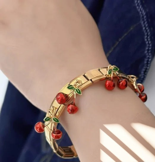 Pulsera Italiana Dorada Cerezas