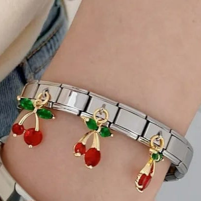 Pulsera Italiana Cerezas Acero Inoxidable