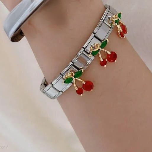 Pulsera Italiana Cerezas Acero Inoxidable