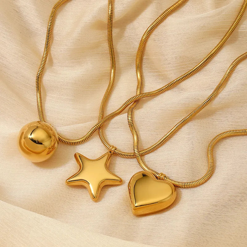 Collar Corazón, Bola, Estrella Acero Inoxidable Chapado En Oro