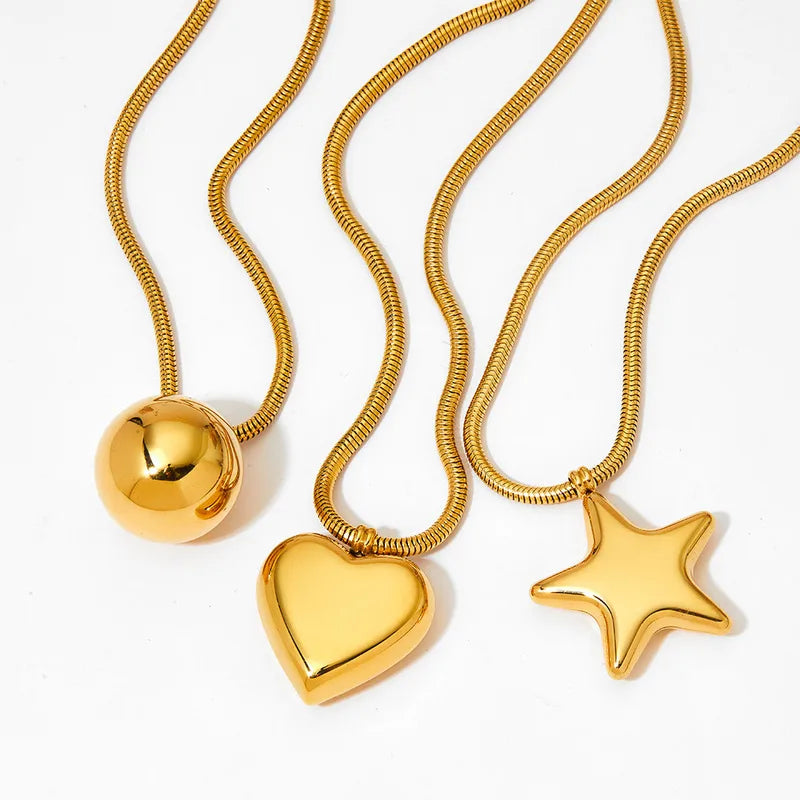 Collar Corazón, Bola, Estrella Acero Inoxidable Chapado En Oro