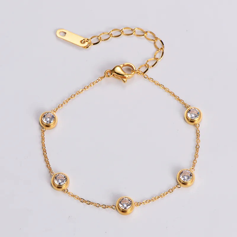 Pulsera Elegante Circón Acero Inoxidable Chapados en oro