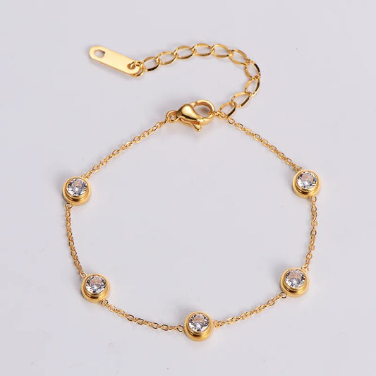 Pulsera Elegante Circón Acero Inoxidable Chapados en oro