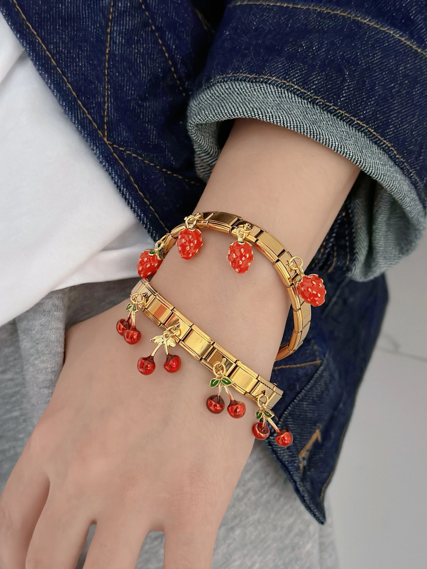 Pulsera Italiana Dorada Cerezas