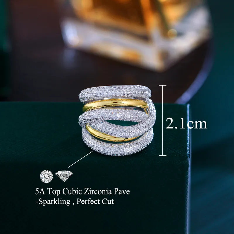 Anillo Lujoso Cobre Chapado En Oro