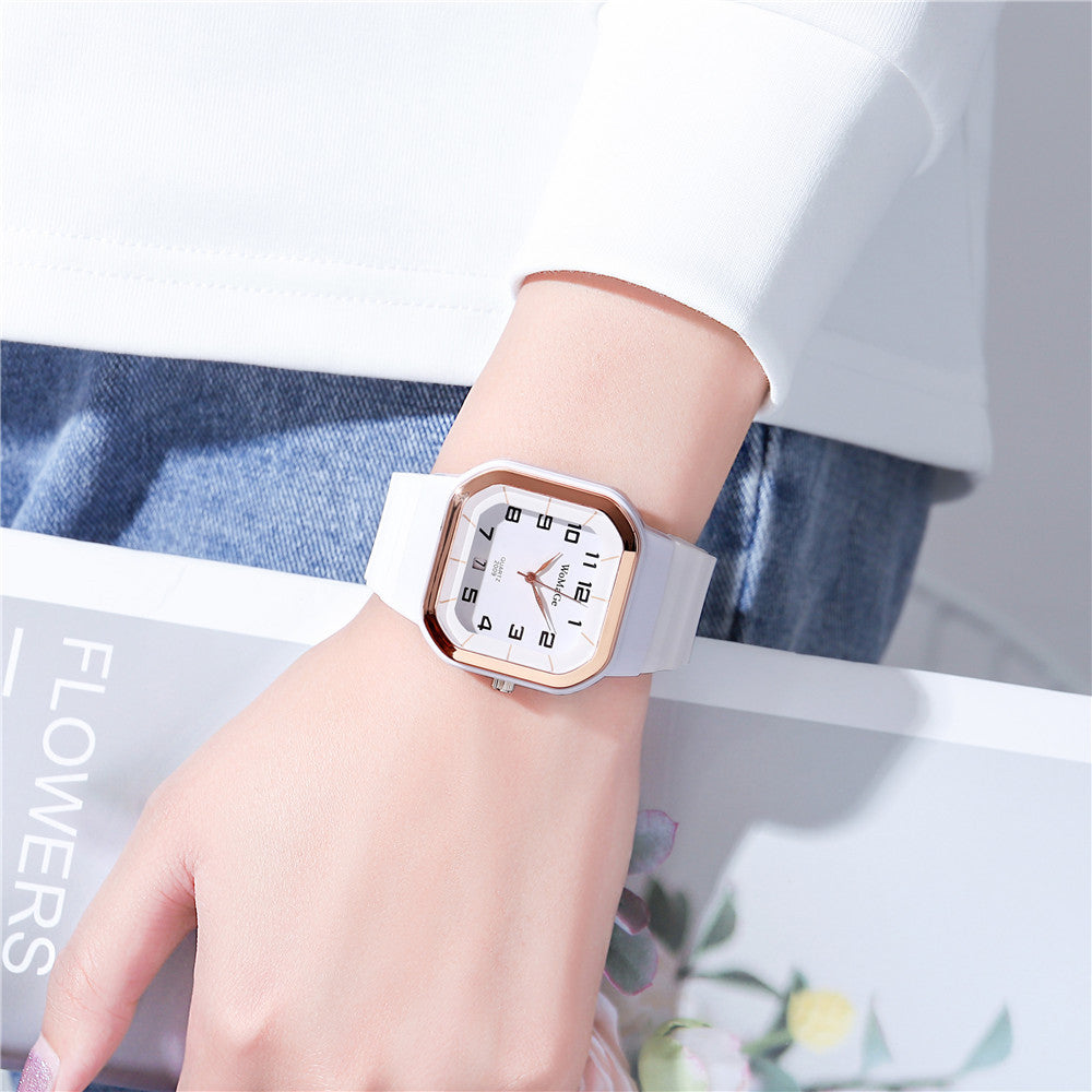 Reloj Cuadrado Blanco Oro Rosado